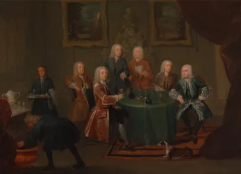 Los hermanos Clarke con otros caballeros tomando vino, entre 1730 y 1735
