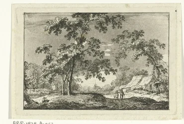 Paisaje boscoso con dos excursionistas