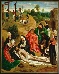 Lamentación, Gólgota al fondo (pintura sobre madera de roble)