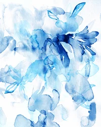 Flores en acuarela azul