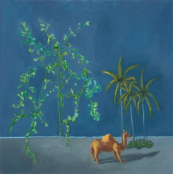Camello y dos árboles, 2019 (óleo sobre tabla)