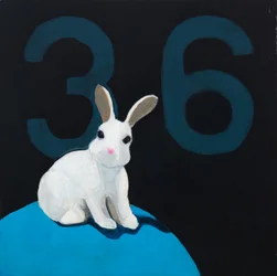 Conejo en pelota, 2017 (acrílico sobre tabla)