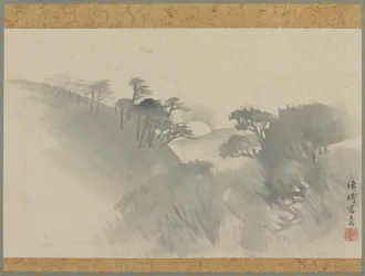 Paisaje con colina, árboles y salida de la luna, período Edo, 1747-1868