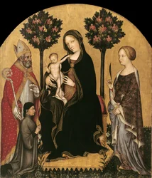 María en trono con el Niño, santos y un donante