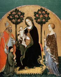 Madonna con Niño y Santa Catalina, San Nicolás y Donante
