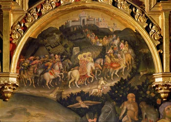 El viaje de los Reyes Magos (temple sobre madera)