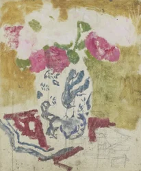 Jarrón con flores rosas