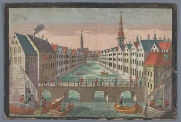 Vista de Nikolaifleet frente a Sankt Nikolaikirche en Hamburgo Prospecto contra St. Nicolai Kirche zu Hamburg