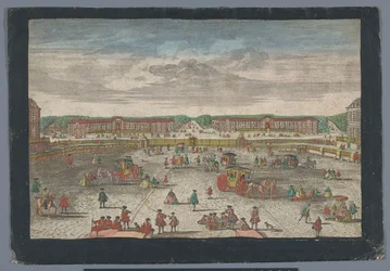 Vista de las caballerizas del Palacio de Versalles Gesicht der Ställe zu Versalien, tomado de dem Zweiten Gitter (título sobre el objeto)