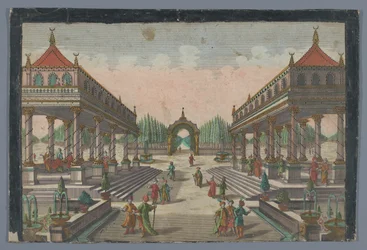 Vista de una columnata hacia un jardín de cipreses en Constantinopla Colonnata en el Groß-Sultans Lust-Garten