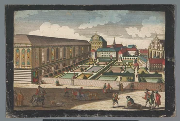 Vista del Palacio Real y el Convento de los Frailes Menores Capuchinos en Wroclaw Das Könige Palatium, samt dem Capuciner und Minoritten Closter zu Breslau (título sobre el objeto)