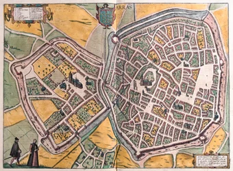 Arras, Calais - Norte de Francia - en "Civitates Orbis Terrarum" de Georg Braun, Colonia 1617