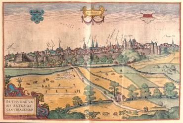 Bethune en Pas de Calais, Francia -en "Civitates Orbis Terrarum" de Georg Braun, Colonia 1617