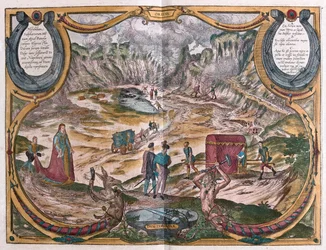 Campi Flegrei - Solfatara di Napoli, Italia en "Civitates Orbis Terrarum" de Georg Braun, Colonia 1617