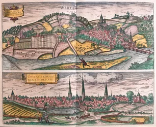 Essen y Werden, Alemania - en "Civitates Orbis Terrarum" de Georg Braun, Colonia 1617