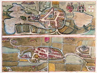 Eutin, Alemania - Tonder, Dinamarca - en "Civitates Orbis Terrarum" de Georg Braun, Colonia 1617
