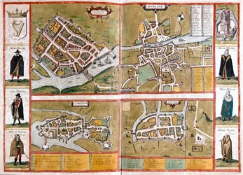 Galway, Dublín, Limerick y Cork, Inglaterra - en "Civitates Orbis Terrarum" de Georg Braun, Colonia 1617