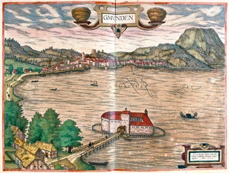 Gmunden, Austria - en "Civitates Orbis Terrarum" de Georg Braun, Colonia 1617