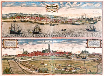 Helsingor (Helsimor - Hamlet), Dinamarca - en "Civitates Orbis Terrarum" de Georg Braun, Colonia 1617