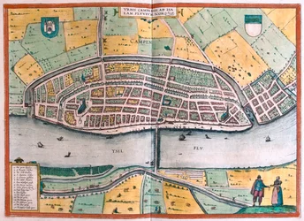 Kampen y el río Ysel, Países Bajos - en "Civitates Orbis Terrarum" de Georg Braun, Colonia 1617
