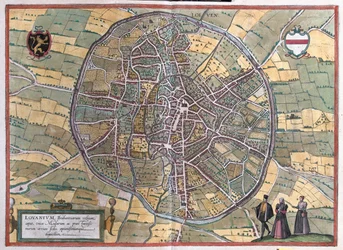 Lovaina, Bélgica, en "Civitates Orbis Terrarum" de Georg Braun, Colonia 1617