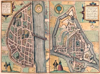 Macon - Chalons sur Saone, Francia - en "Civitates Orbis Terrarum" de Georg Braun, Colonia 1617