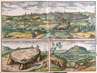 Montpellier, Tours y Poitiers, Francia - en "Civitates Orbis Terrarum" de Georg Braun, Colonia 1617