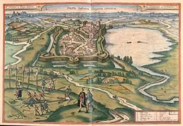 Papa, Hungría - en "Civitates Orbis Terrarum" de Georg Braun, Colonia 1617