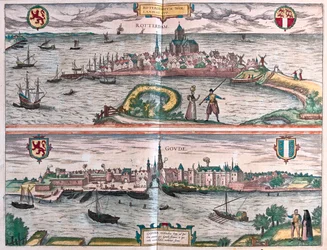 Rotterdam y Gouda, Países Bajos - en "Civitates Orbis Terrarum" de Georg Braun, Colonia 1617