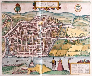 Rouen - Francia, en "Civitates Orbis Terrarum" de Georg Braun, Colonia 1617