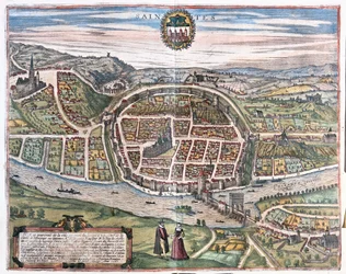 Saintes, Francia - en "Civitates Orbis Terrarum" de Georg Braun, Colonia 1617