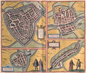 Sneek, Doccum, Sloten, Ijlst, Países Bajos - en "Civitates Orbis Terrarum" de Georg Braun, Colonia 1617
