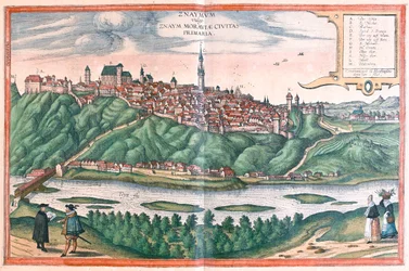 Znojmo (Moravia), República Checa - en "Civitates Orbis Terrarum" de Georg Braun, Colonia 1617