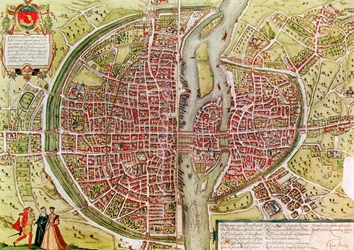 Mapa de París de «Civitates orbis terrarum» de Georg Braun (1541-1622) y Franz Hogenberg (1540-92), francesa, 1572-1617