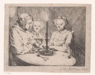 Señoras jugando a la luz de las velas