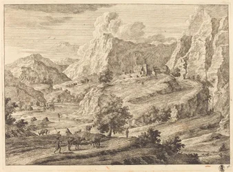 Paisaje Montañoso con Figuras y un Monasterio