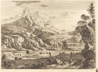 Paisaje Montañoso con Ríos y Figuras