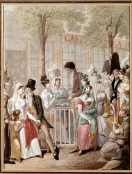 La terraza del café de la Rotonde en París en 1814. Litografía de George Emanuel Opitz (1775-1841). París, Museo Carnavalet