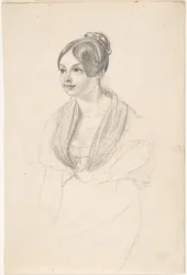 Retrato de una joven; verso: Boceto de una joven con las manos apoyadas sobre una mesa