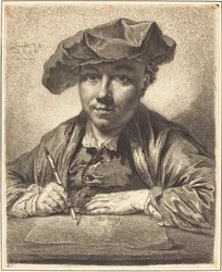 Autorretrato, dibujando