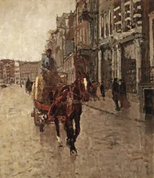 Rokin Westzijde: un carro tirado por caballos en el Rokin, Ámsterdam