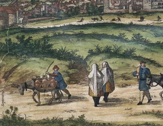BRAUN, Jorge (1541-1622). ORTELIUS, Abraham (1527-1598). HOGENBERG, Franz (1535-1590). Civitatis Orbis Terrarum (Theatrum orbis terrarum). 1572-1617. Granada (1572). Detalle izquierdo. Tomo I. Aguafuerte. ESPAÑA. CASTILLA Y LEÓN. Salamanca. Universidad de 