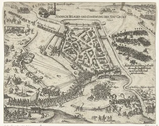 Asedio de Grol por Frederik Hendrik, 1627 Stadische belager- und einnemung der stat Groll. 1627 (título sobre objeto)