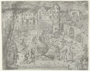 Fuegos artificiales el 23 de junio de 1595, para la entrada a Küstrin del Margrave de Brandeburgo y Du..., 1595
