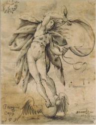 Fortuna con velas sobre una esfera alada