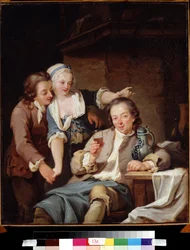 Mari trompe (vino y amor). Un Marido Engañado (Vino y Amor). Pintura de Georg Melchior Kraus (1737-1806)