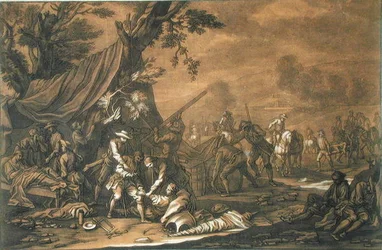 Transportando a los heridos después de la batalla