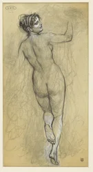 Mujer desnuda de pie, vista desde atrás