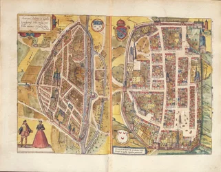 Mapa de Chateaudun y Chartres, Francia, de Civitates Orbis Terrarum por Georg Braun