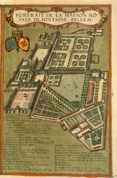 Mapa del castillo de Fontainebleau de Civitates Orbis Terrarum por Georg Braun